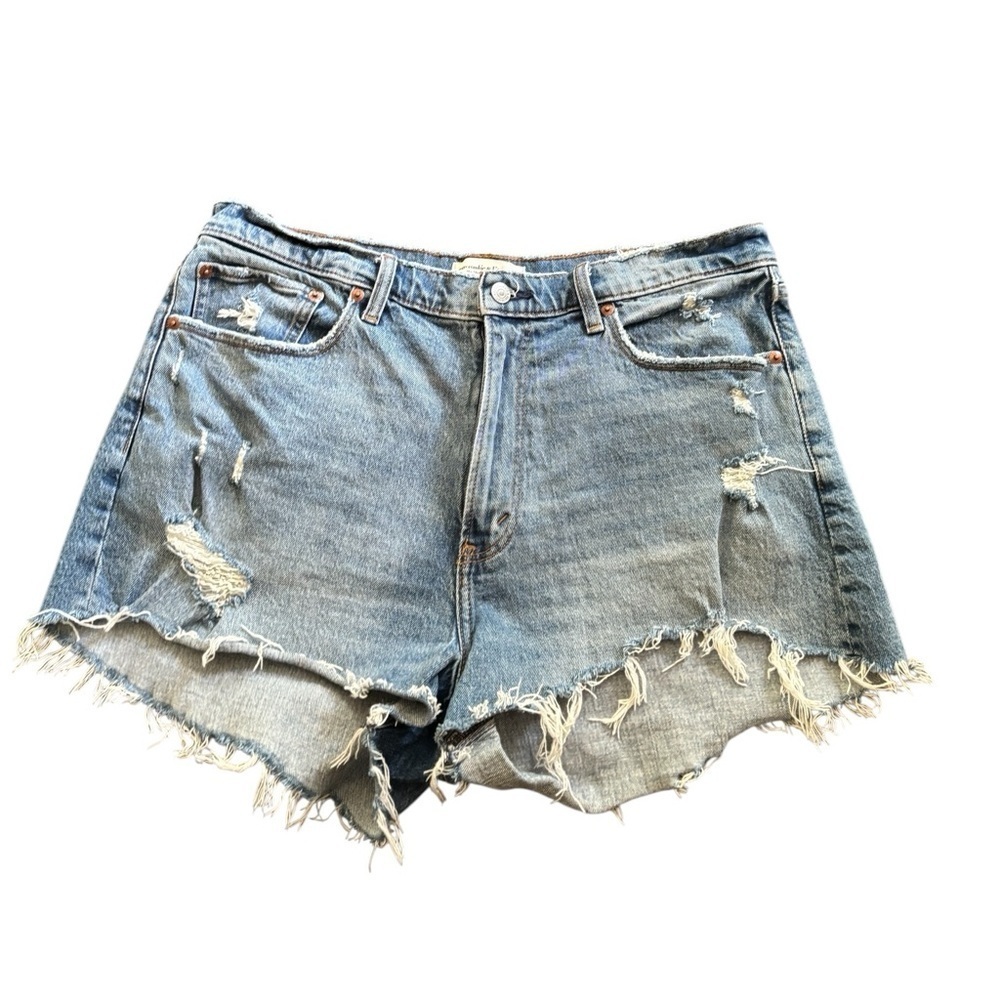 Abercrombie & Fitch High Rise Denim Mom Short 32/14 Curve Love Distressed Blue